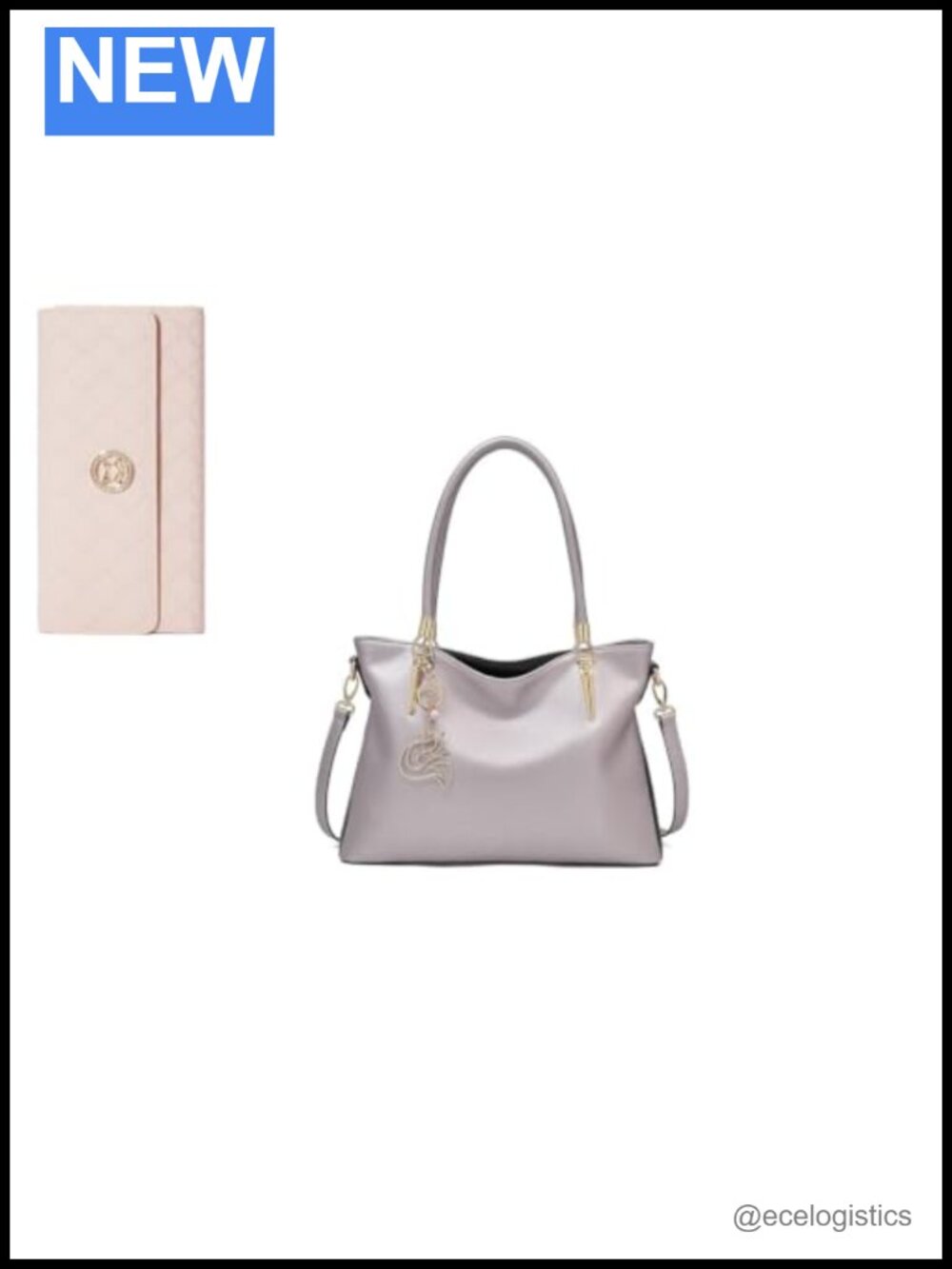 Genuine Leather Medium Tote Purse with Matching Small Wallet